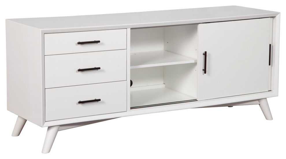 Flynn Large TV Console  White   Midcentury   Entertainment Centers And Tv Stands   by VirVentures  Houzz