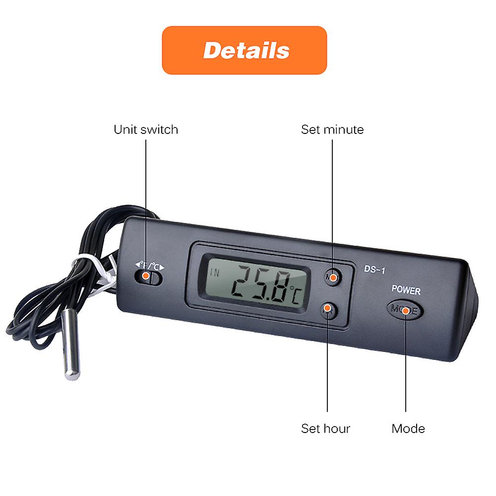 Mini Thermometer Electronic Digital Car Thermometer Indoor Outdoor Multi-function Thermometer Time Temperature Display With Probe No.283422