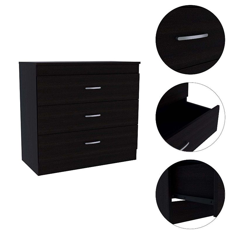 DEPOT E-SHOP Zurich Three Drawers Dresser， Metal Hardware， Superior Top， Black