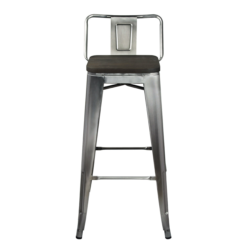 GIA Design Group 30 Inch Bar Height Middle Back Metal Stool with Dark Wooden Seat， Gunmetal