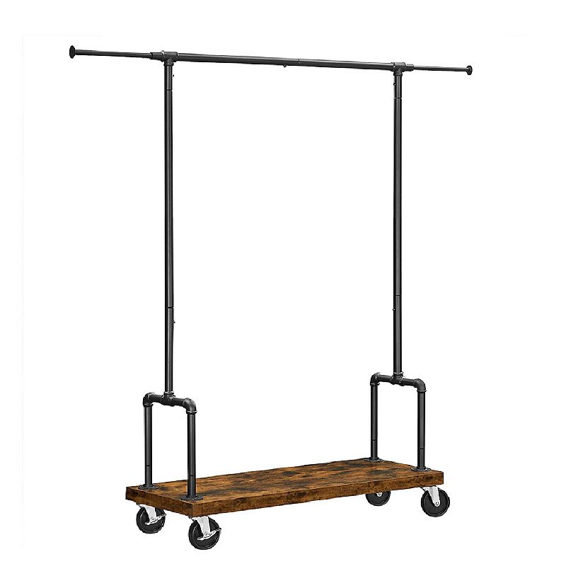 Rolling Clothes Rack， Garment Rack for Hanging Clothes with Wheels， Hanging Rail and Shelf， Heavy-Duty， Industrial Pipe Design