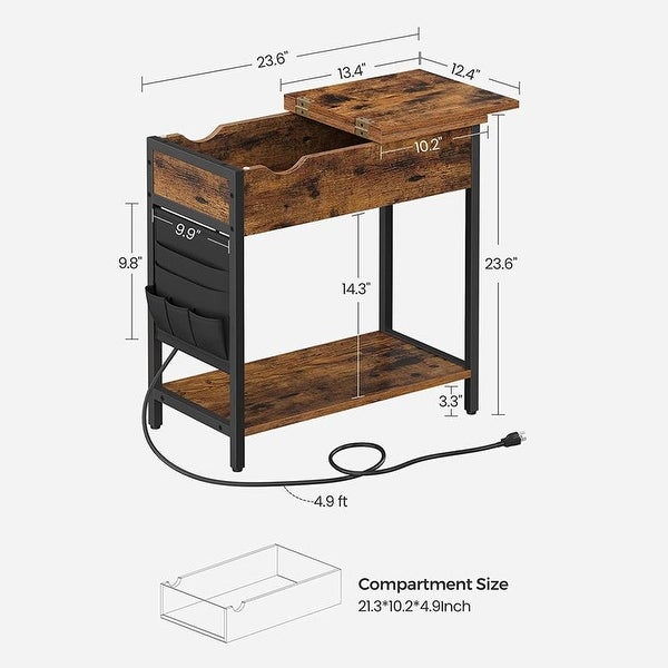 VASAGLE End Table with Charging Station， Side Table with USB Ports and Outlets， Nightstand with Storage， Fabric Bags