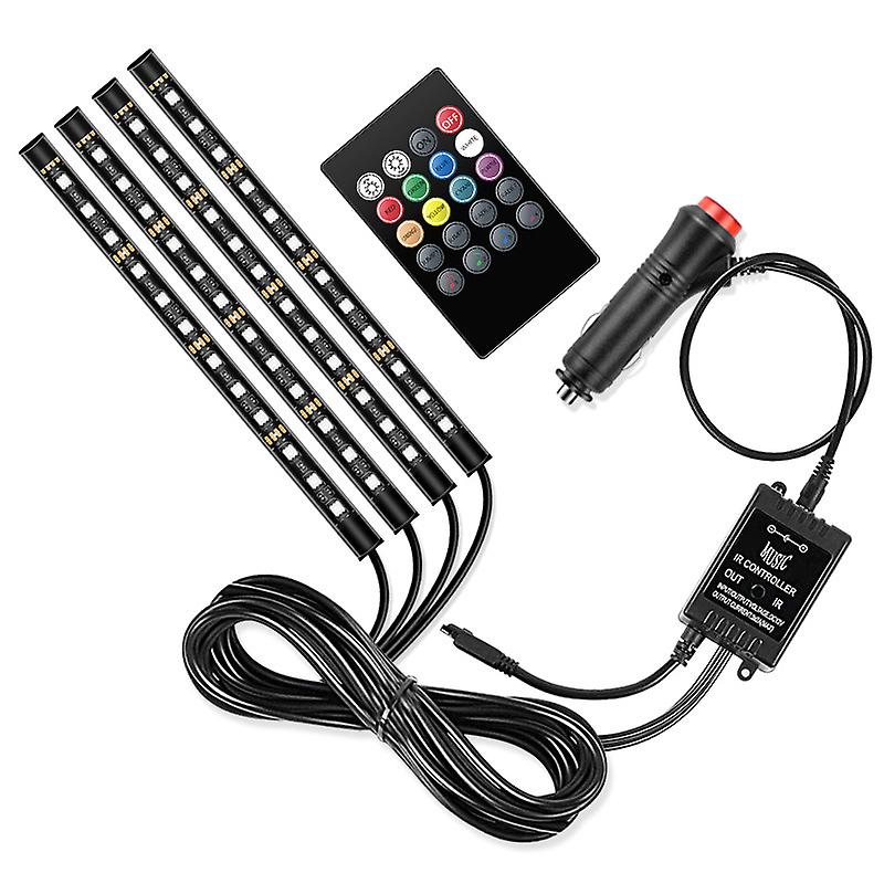 Sole Voice-activated Led Car Rhythm Light-48 Lamp Beads Remote Control + Voice Control (car Charger) (a Set)