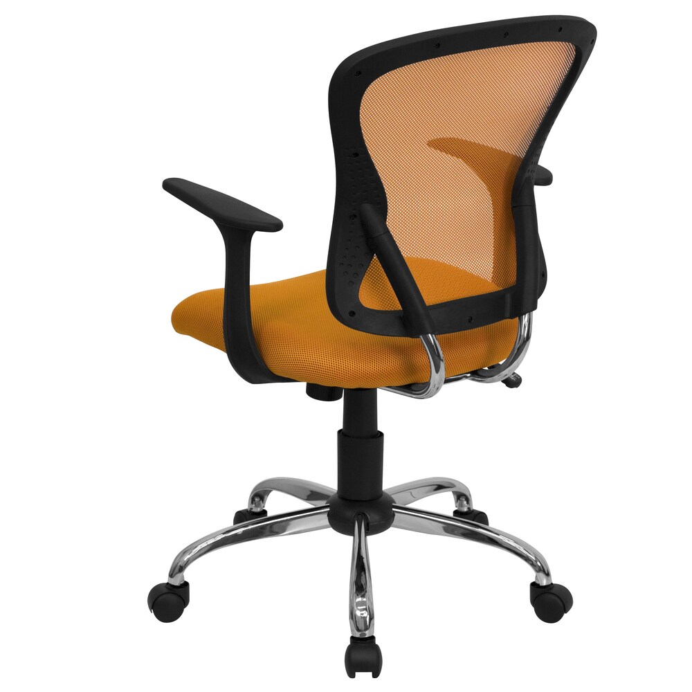 Posey Orange Mesh Back Adjustable Swivel Office Arm Chair with Chrome Base