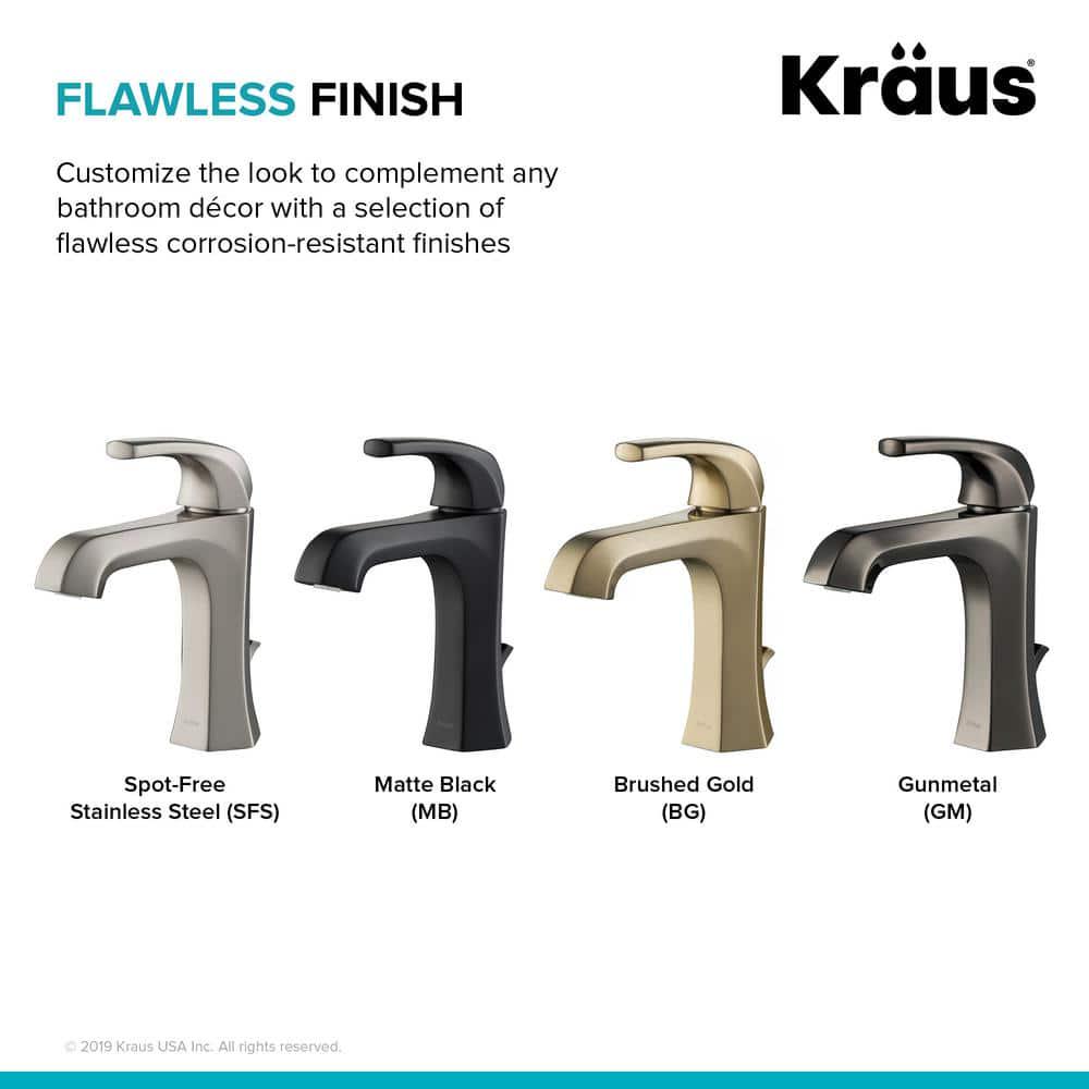 KRAUS Esta Single Hole SingleHandle Basin Bathroom Faucet with Lift Rod Drain in Matte Black