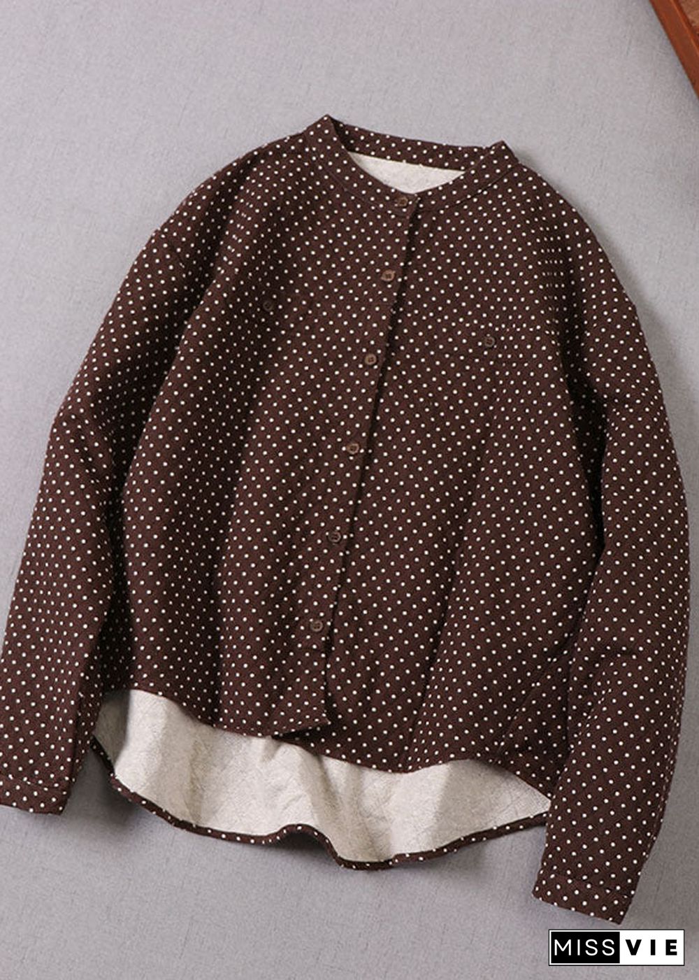 Natural Chocolate low high design Dot Cotton Shirts Winter