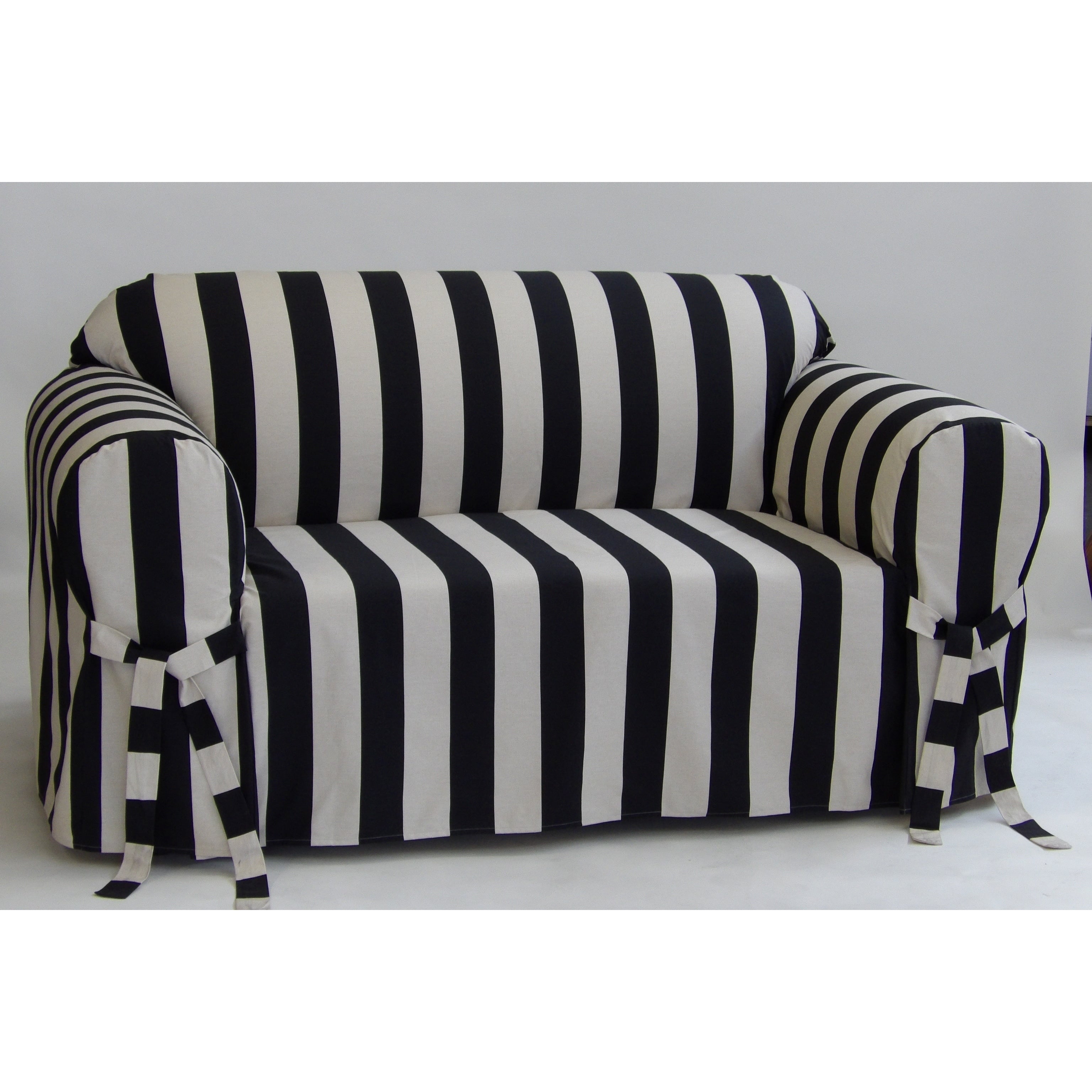 Classic Slipcover Cabana stripe one piece sofa slipcover navy/white