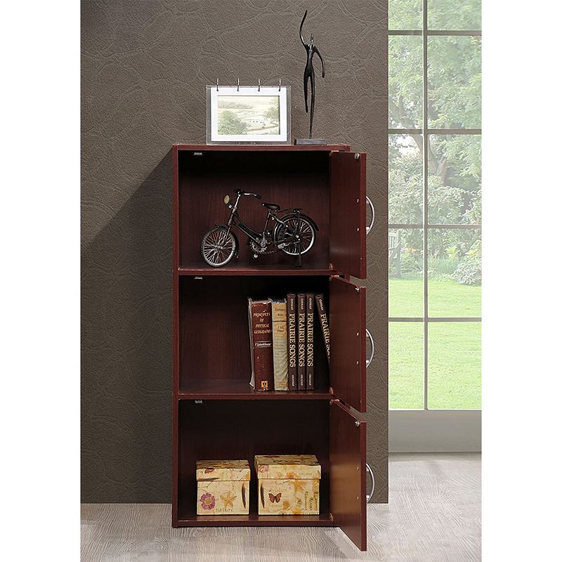 Hodedah 3 Shelf Home and Office Enclosed Organization Storage Cabinet， Mahogany