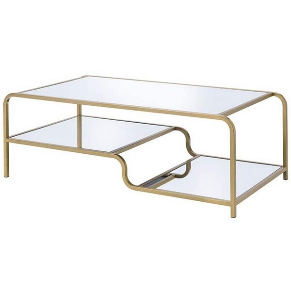 Coffee Table Glass End Table Side Table Living Room in Gold and Mirror