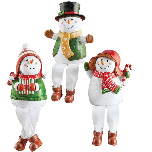 Collections Etc Winter Snowmen Sitters With Dangling Legs Set Of 3 Figurines 3 X 2 5 X 6 75