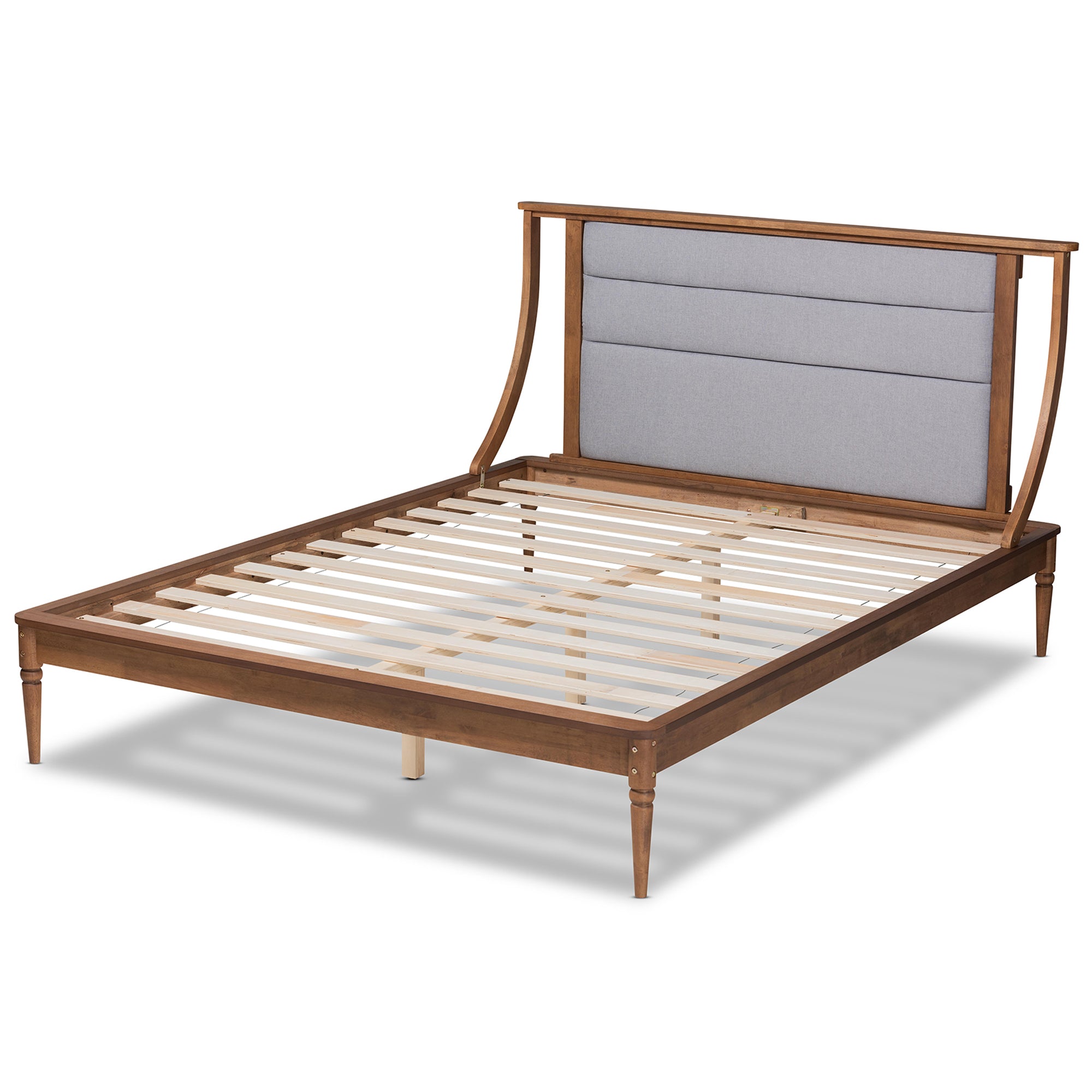 Baxton Studio Regis Modern and Contemporary Transitional Light Grey Fabric Upholstered and Walnut Brown Finished Wood King Size Platform Bed