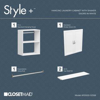 ClosetMaid Style+ 55.12 in. W - 121.12 in. W White Laundry Room Cabinet Kit with Top Shelves and Shaker Doors 10000-02188