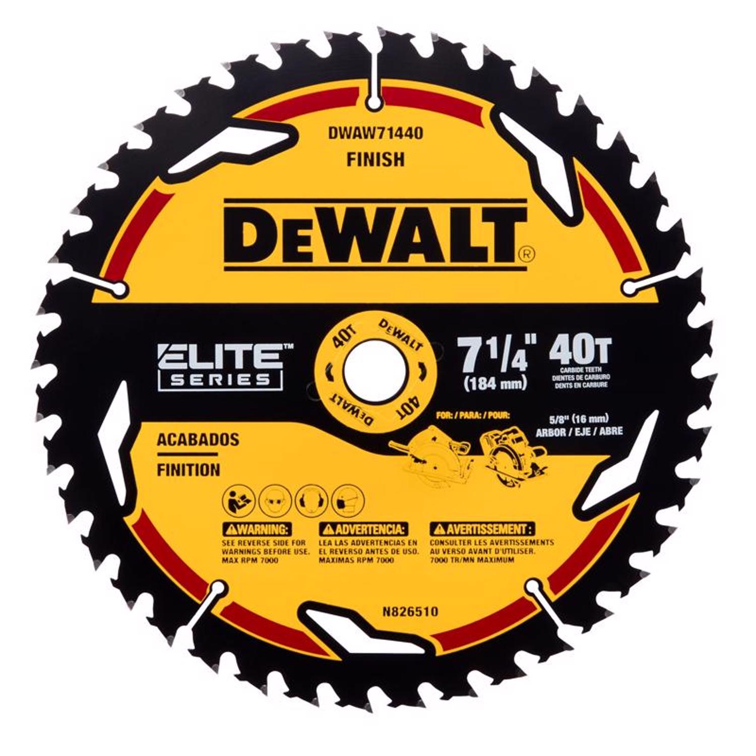 DW Elite Series 7-1/4 in. D X 5/8 in. Carbide Circular Saw Blade 40 teeth 1 pk