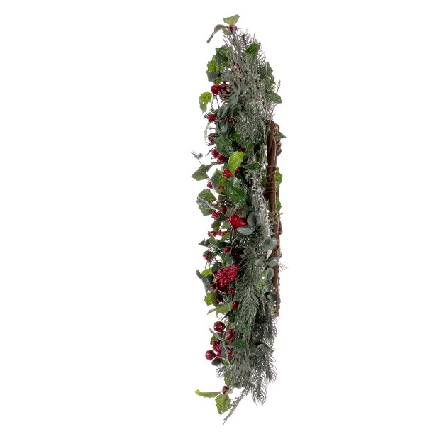 Green Artificial Holly Pine And Red Jingle Bell Wreath