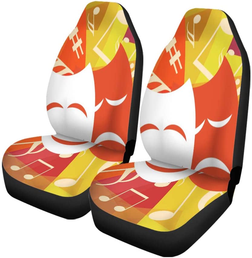 KXMDXA Set of 2 Car Seat Covers Colorful Music Theater and Musical Notes on Abstract Universal Auto Front Seats Protector Fits for Car，SUV Sedan，Truck