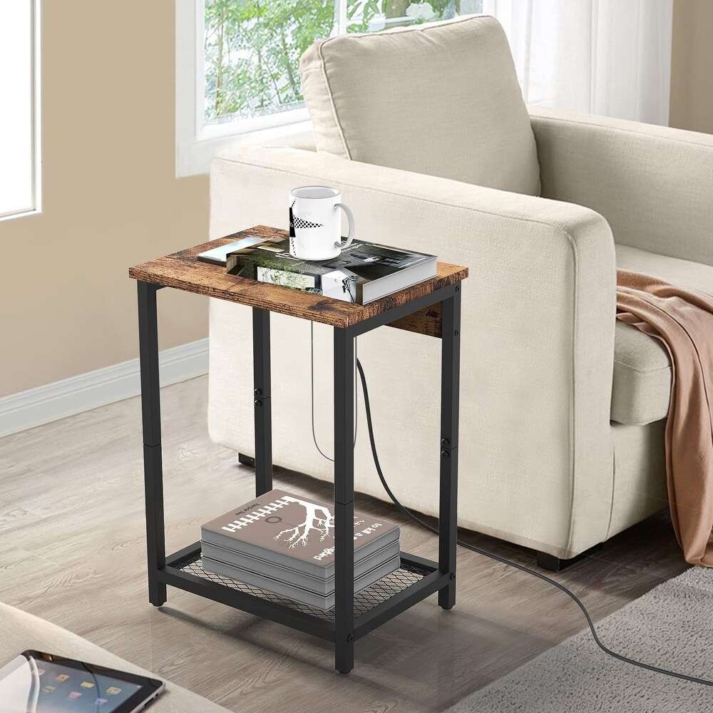 Nightstand with Charging Station Set of 2 Side End Table with USB Ports and Power Outlets Industrial Bedside