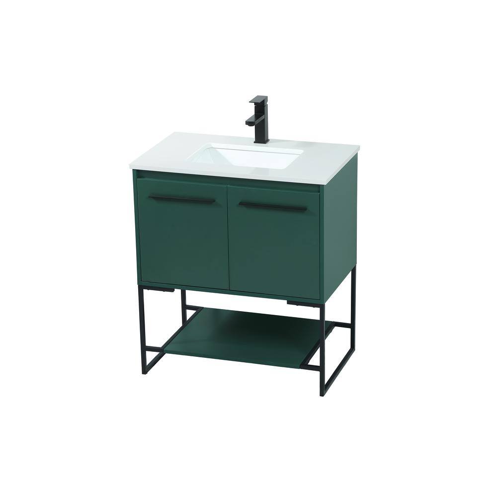 Simply Living 30 in. Single Bathroom Vanity in Green with Quartz Vanity Top in Ivory White SL127590MGN