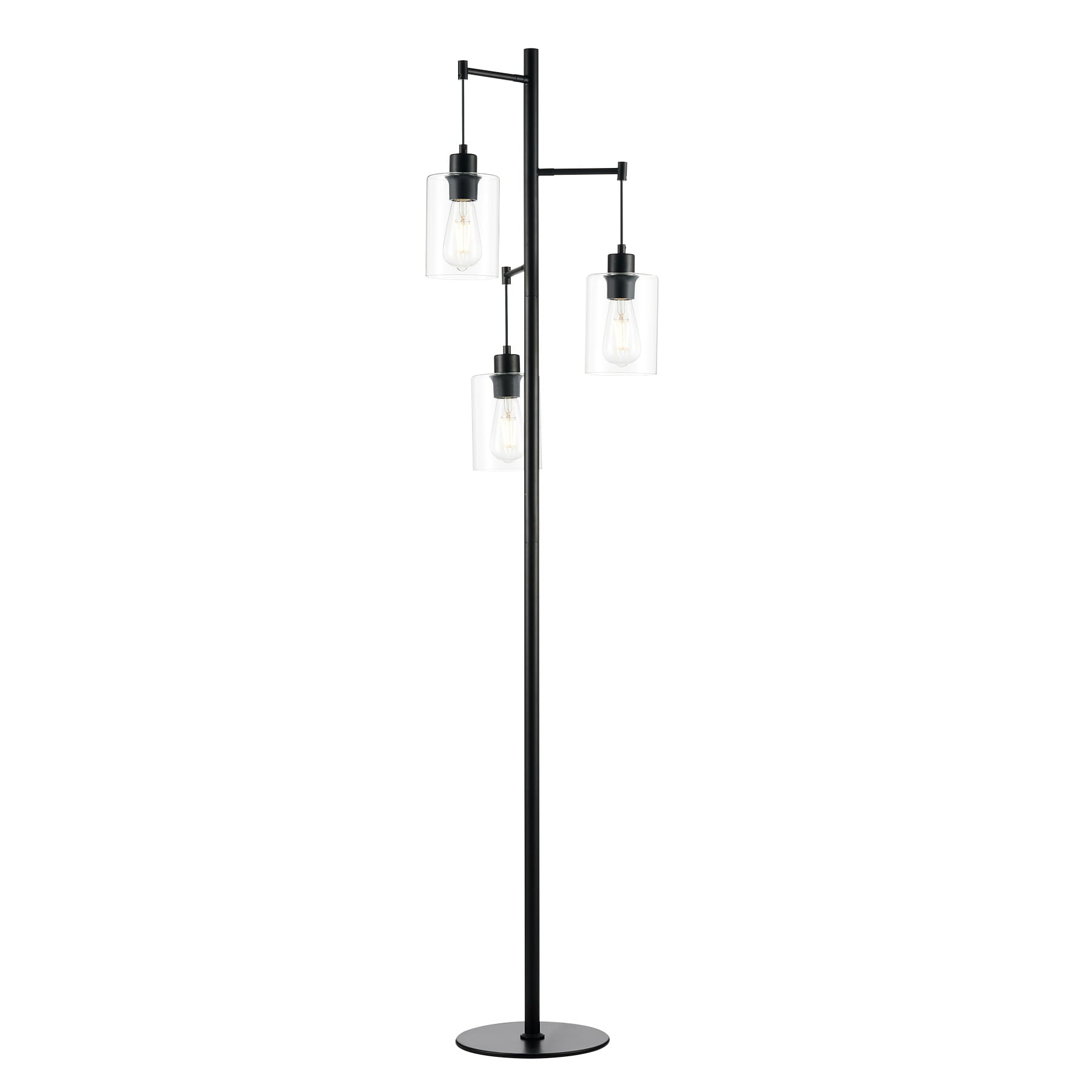 64in Tall Floor Lamp for Living Room Reading Light with Glass Shades, Black