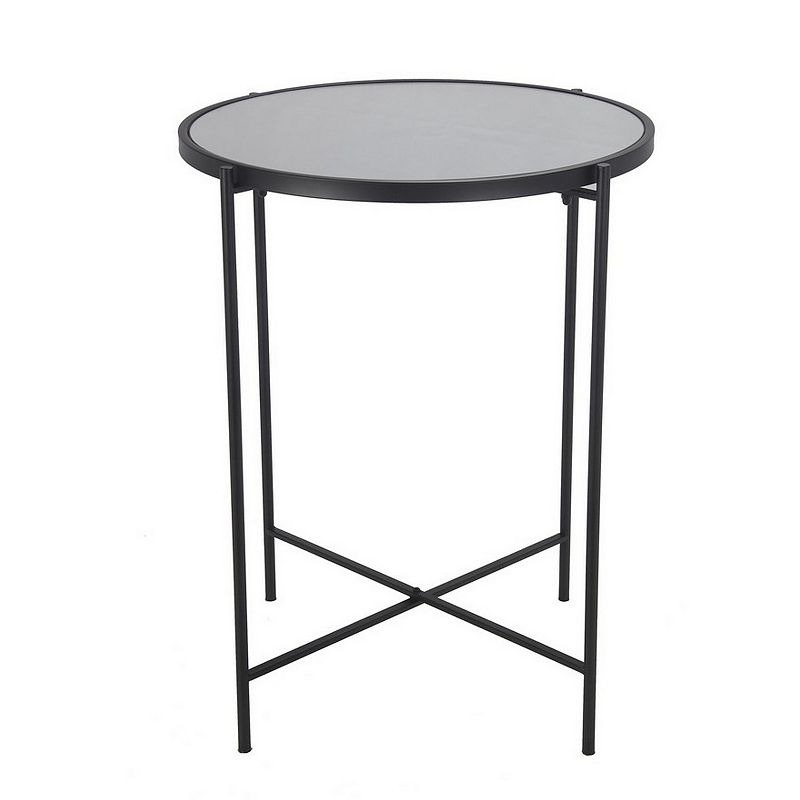 Accent Table with Round Mirrored Top， Black