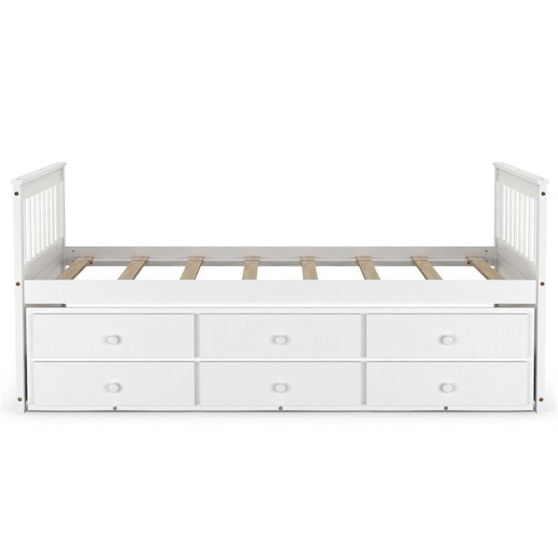 Twin Captain's Bed with Trundle Bed, Storage Daybed with 3 Drawers, Wooden Platform Bed for Kids Guests Sleepovers