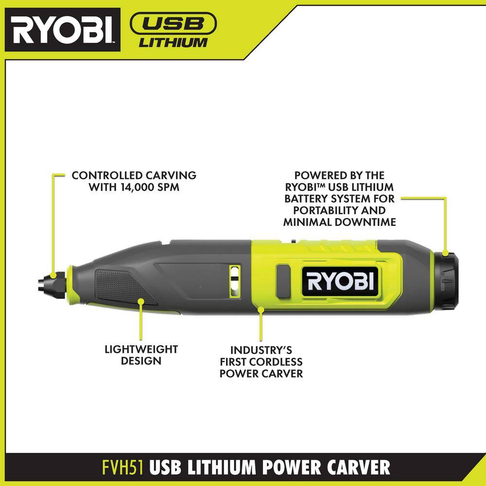 RYOBI USB Lithium Power Carver Kit and USB Lithium 2.0 Ah Lithium-ion Rechargeable Battery FVH51K-FVB01