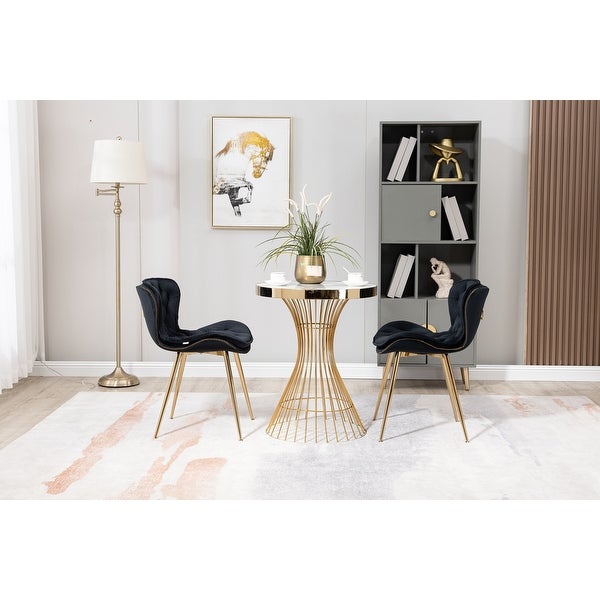 Contemporary Velvet Upholstered Dining Chair with Polished Gold Legs， Set of 2