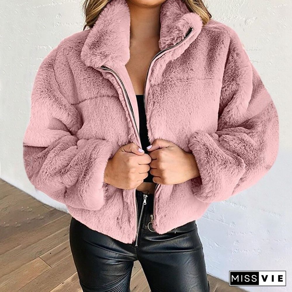 Winter Warm Jacket Women Long Sleeve Zipper Coat