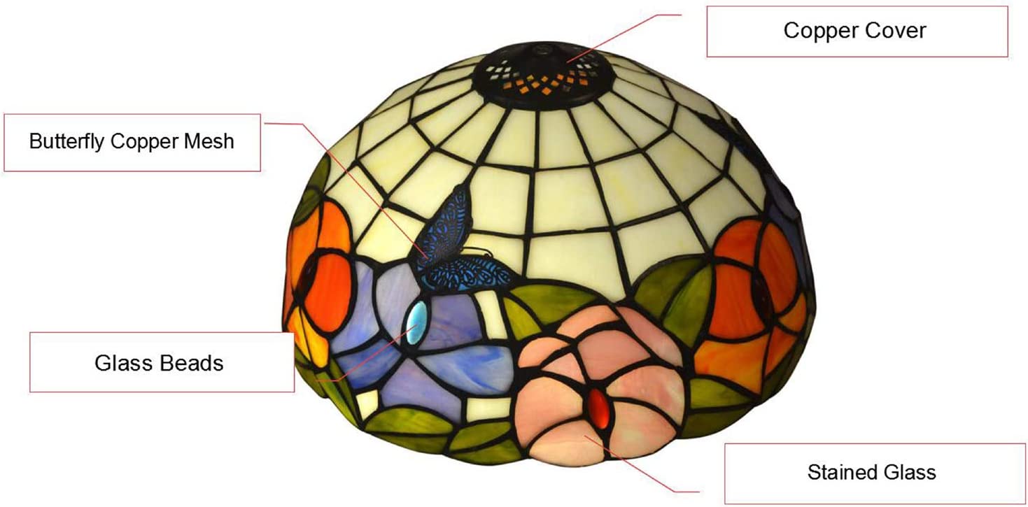 SHADY Premium Tiffany Style Butterfly and Flower Stained Glass Table  Lamp shade 11-7/8 Inch Width  Only Lampshade  Exclude Accessories  Pack of 1