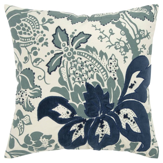 Floral Square Throw Pillow Cover Blue Rizzy Home