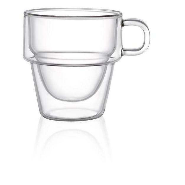 Joyjolt Stoiva Double Walled Espresso Glass Cups Set Of 8 Stackable Shot Mugs With Handle 5 Oz