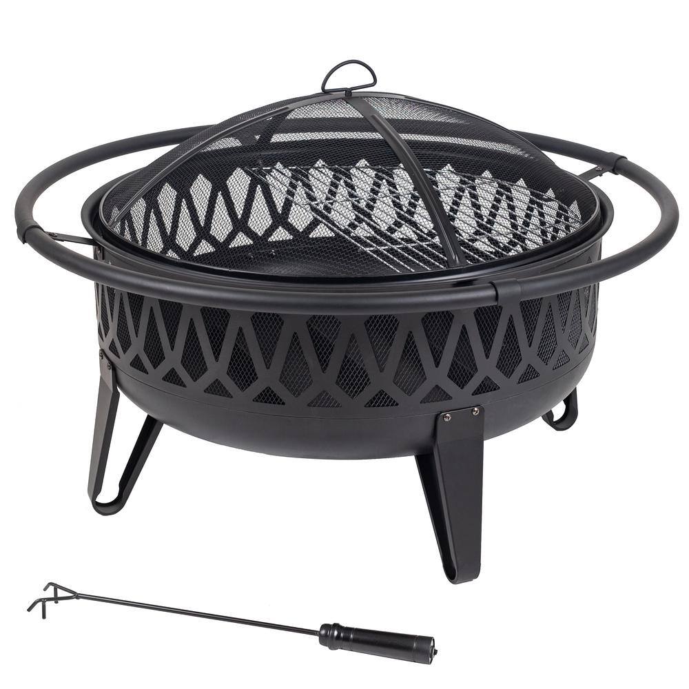 Pleasant Hearth Harmony 36 in. W x 22.8 in. H Round Steel Wood Burning Black Fire Pit OFW750R