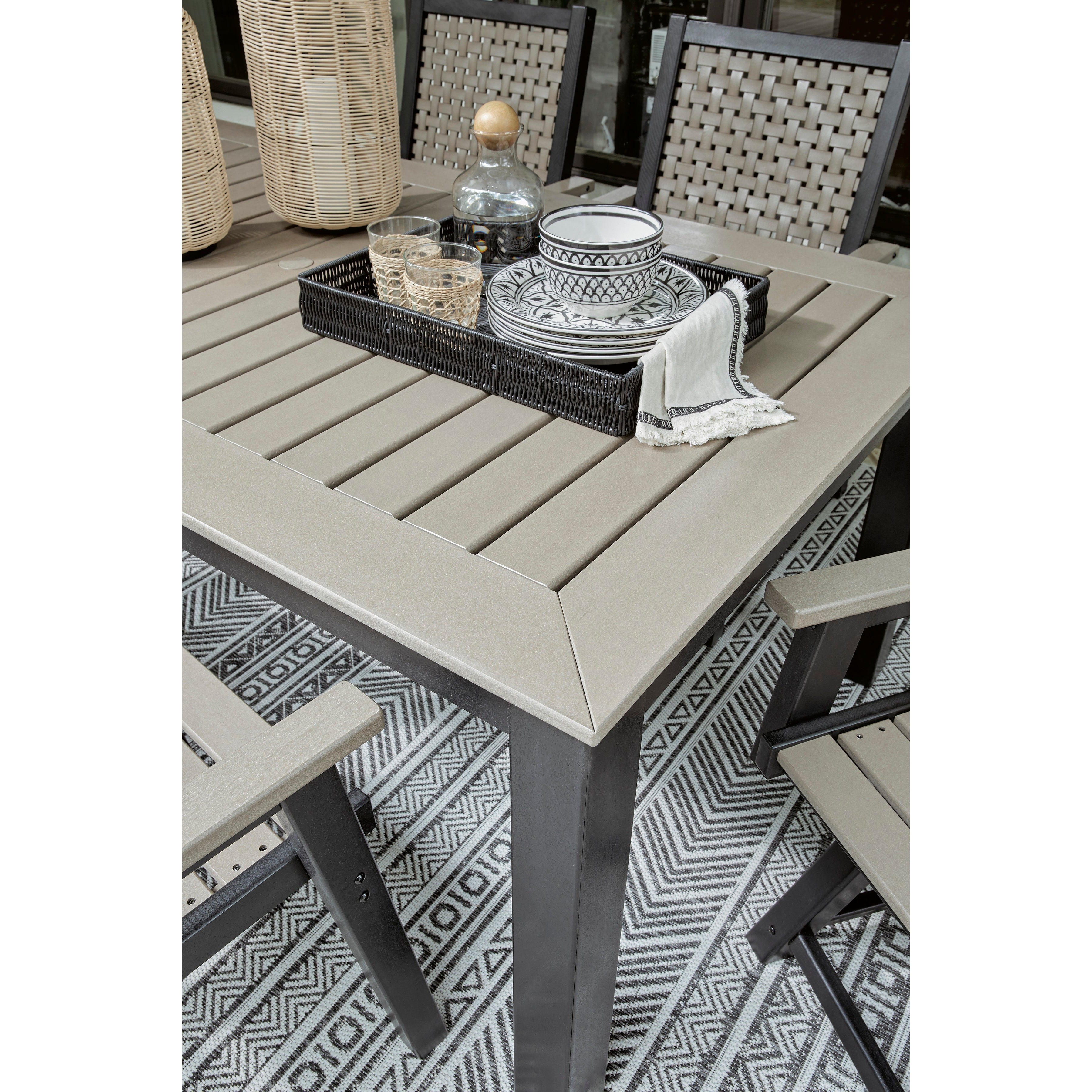 Poly Lattice 7pc Outdoor 72 Dining Set in 2-Tone Black/Driftwood-Taupe