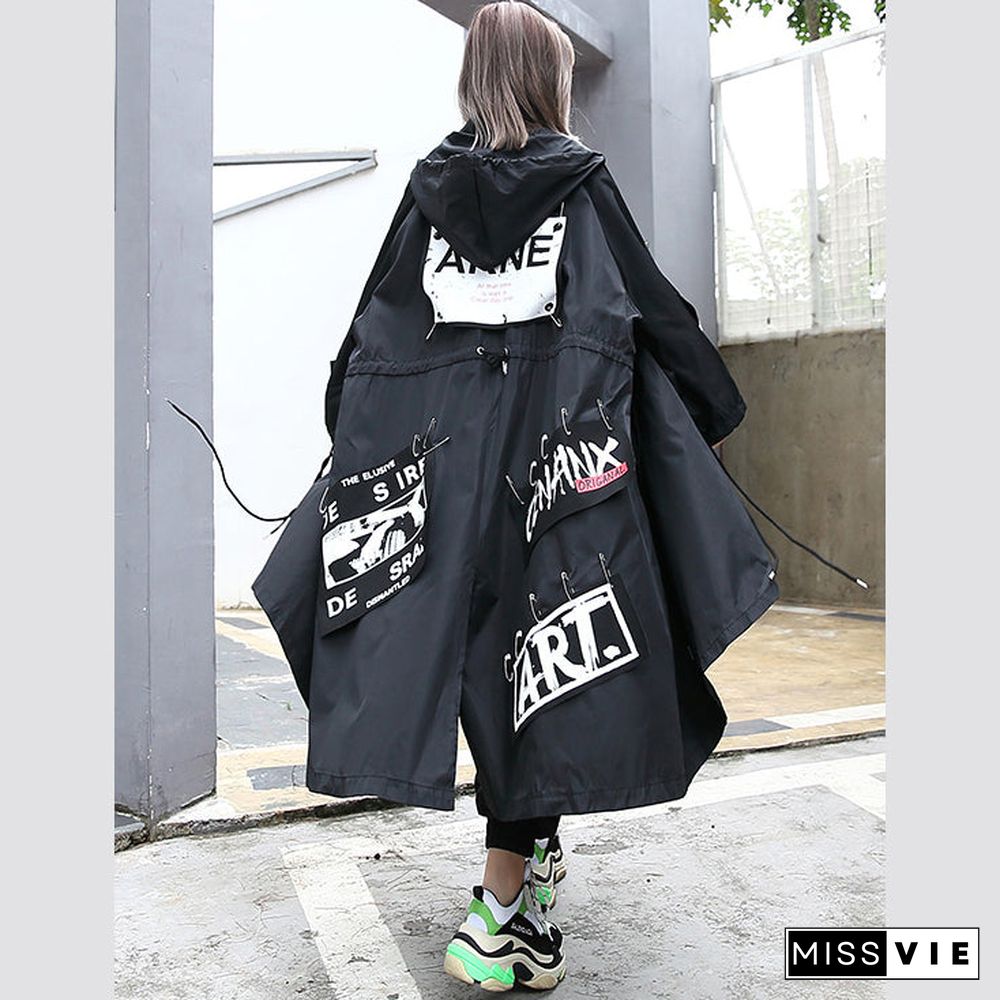 boutique black Coat oversize hooded Coat women Batwing Sleeve asymmetrical design Coats