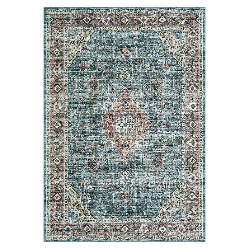 Glowsol Machine Washable Vintage Distressed Floral Area Rug