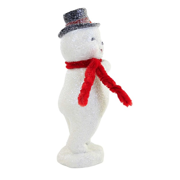 Christmas Snowman With Tree One Figurine 7 75 Inches Top Hat Scarf Glitter 107730 Resin Off white