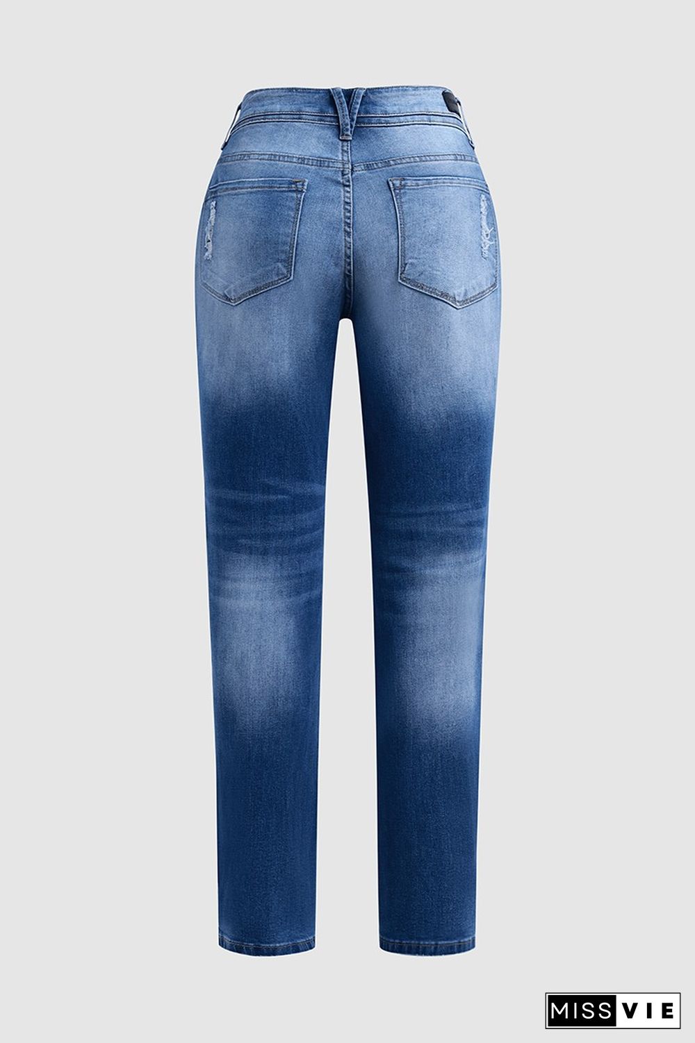 Mid Waist Button Skinny Leg Jeans