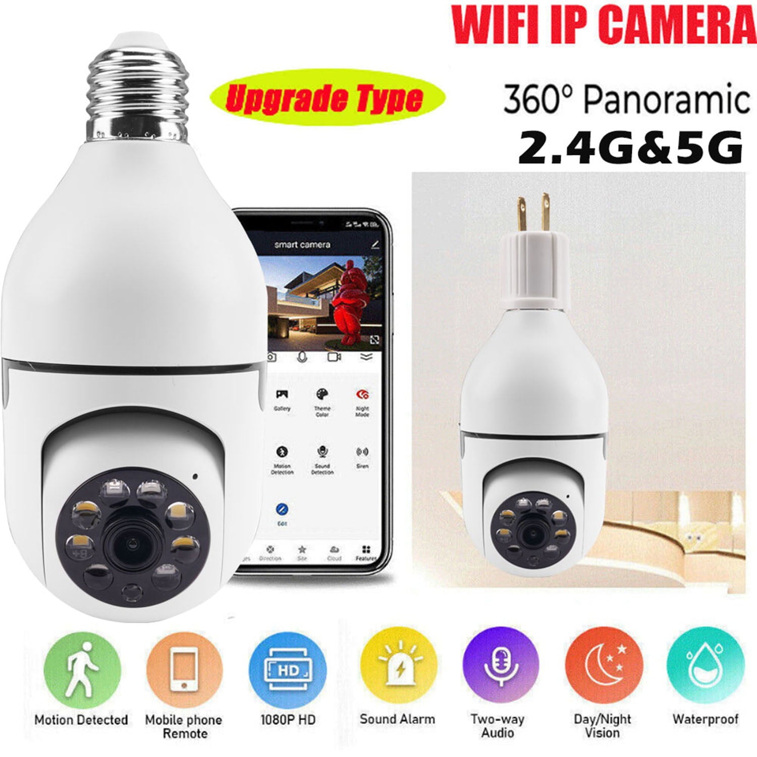 Rtmgob Light Bulb Camera， 5G WiFi Lightbulb Cameras for Home Security， Wireless Lightbulb Security Camera with Motion Detection， Audio， Remote APP Access， Cloud Storage