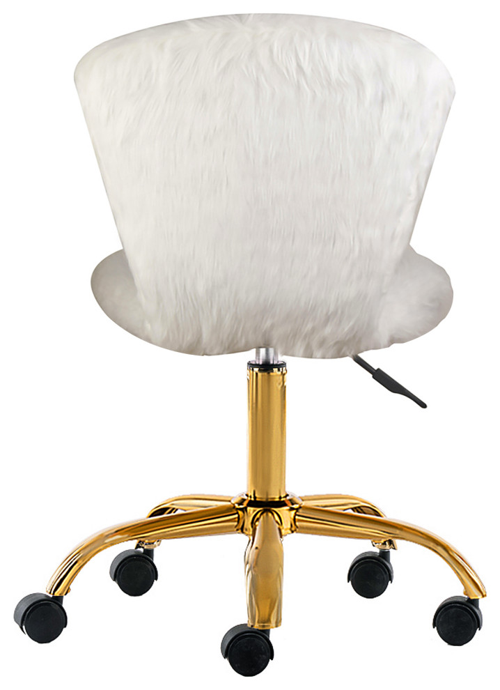 Faux Fur Upholstered White Makeup Vanity Chairs With Golden Chrome Base   Contemporary   Vanity Stools And Benches   by specialty imports  Houzz