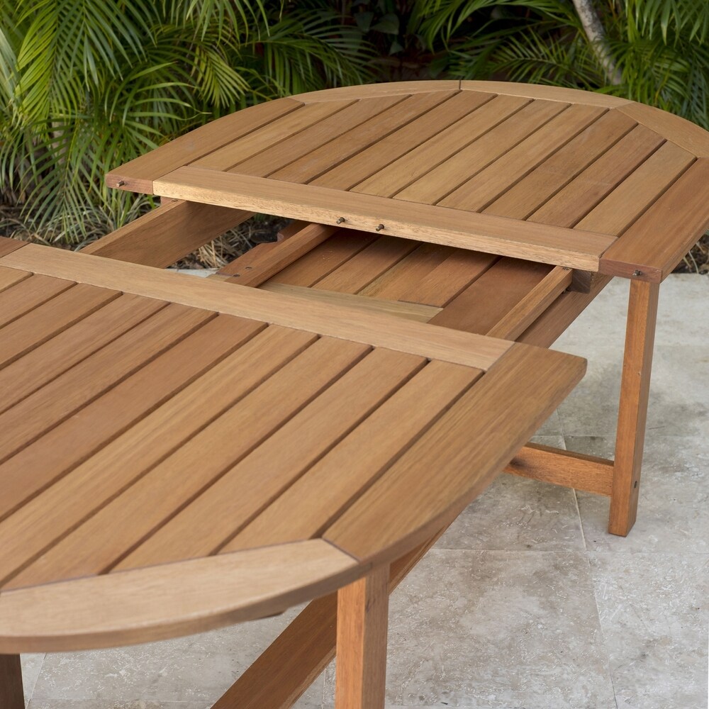 Amazonia Brown Oval Eucalyptus Wood Outdoor Dining Table with Extension   63 in. L x 35 in. W x 29 in. H