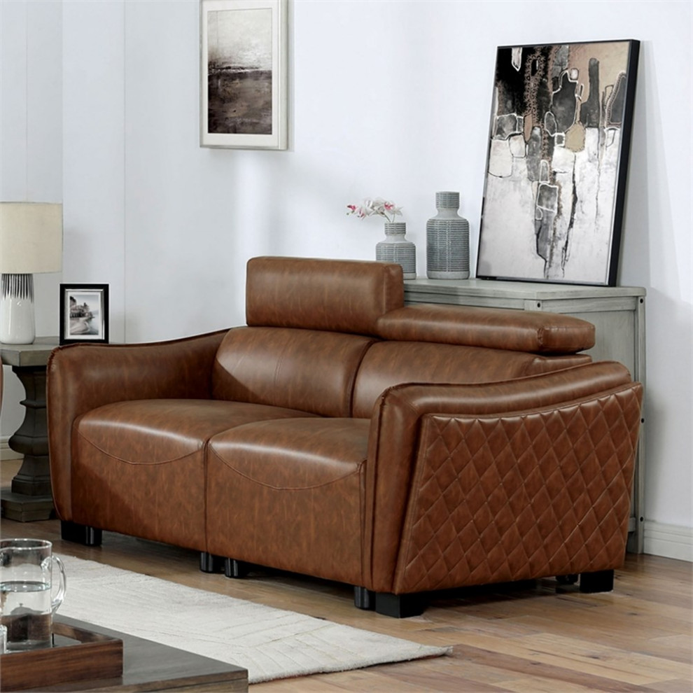 Furniture of America Holm Faux Leather 3 Piece Sofa Set in Brown   Contemporary   Living Room Furniture Sets   by Homesquare  Houzz