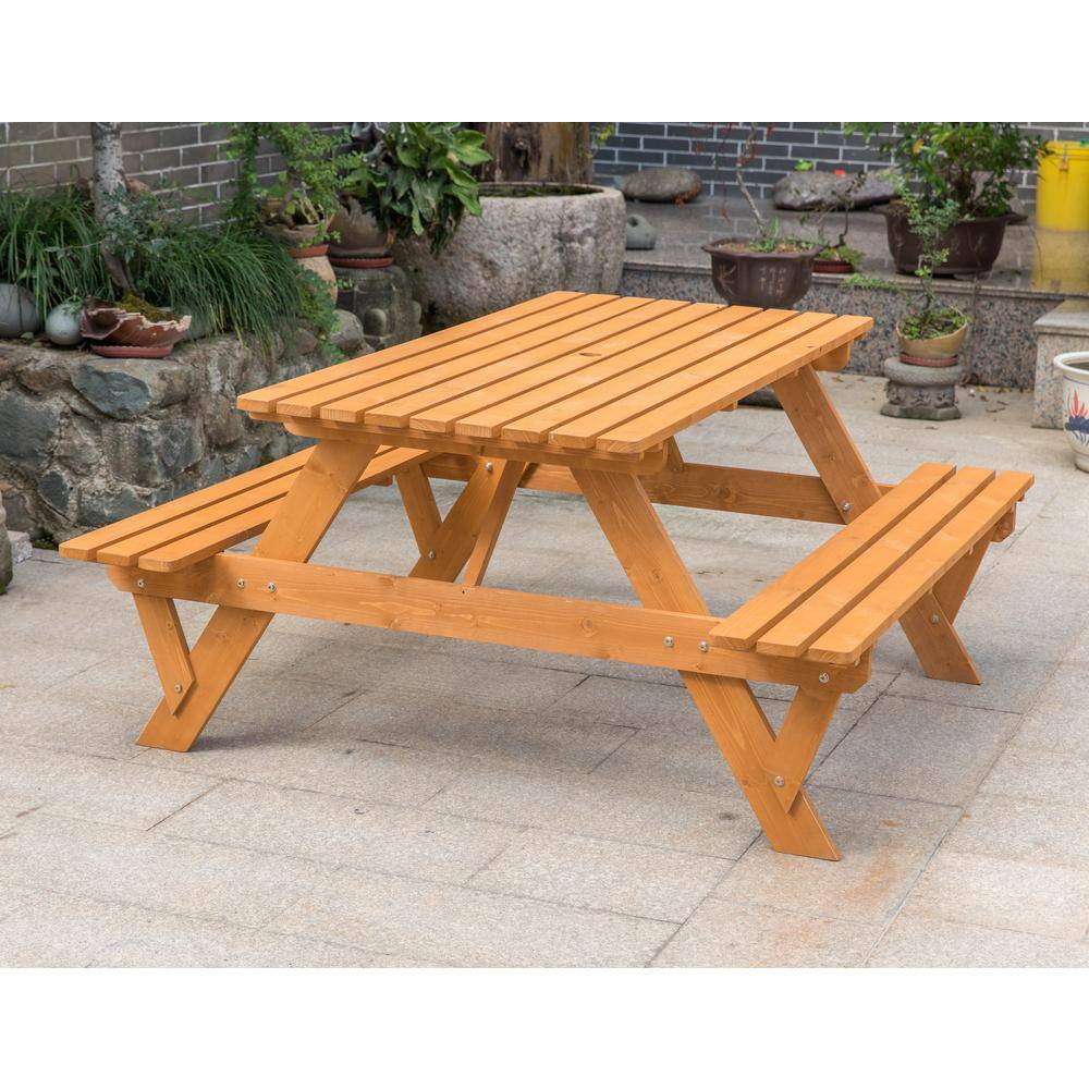 GARDENISED Stained Rectangular Wood 29.25 in. H Picnic Table A-Frame Outdoor Patio Deck Garden QI003905.ST