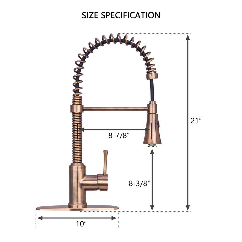 Akicon Single Handle Deck Mount Gooseneck Pull-Down Sprayer Kitchen Faucet with Deck Plate and Handles in Antique Copper AK96565-AC