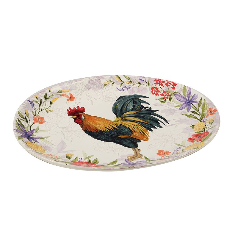 Certified International Floral Rooster Oval Platter