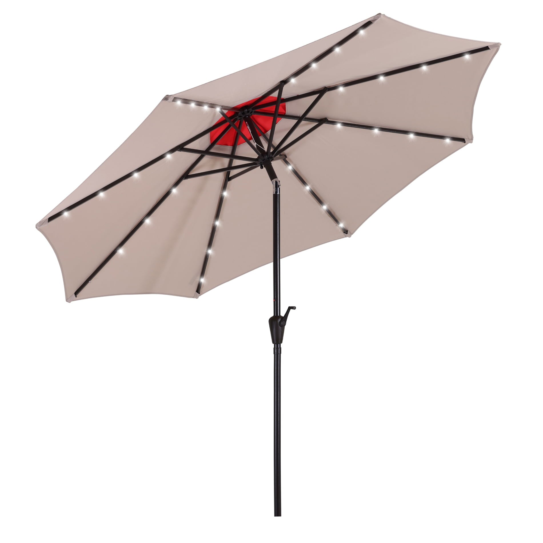 9Ft Offset Cantilever Umbrellas Solar Powered 32 LED Lighted 8 Steel Ribs Patio Umbrella Table Market Umbrella with Crank & Push Button Tilt for Garden