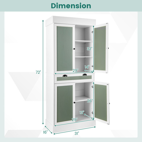 Costway 97254381 Kitchen Pantry Cabinet with 2 Doo...