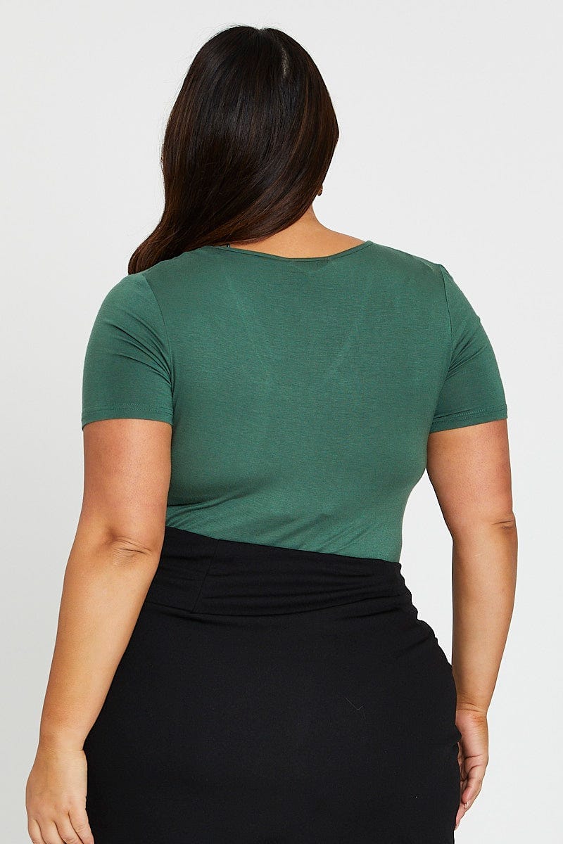 Green Long Sleeve V-neck Bodysuit