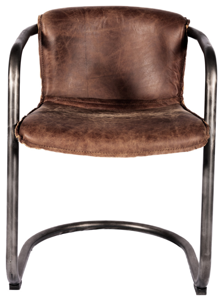 Benedict Dining Chair Grazed Brown Leather  Set of 2   Industrial   Dining Chairs   by Moe  x27s Home Collection  Houzz