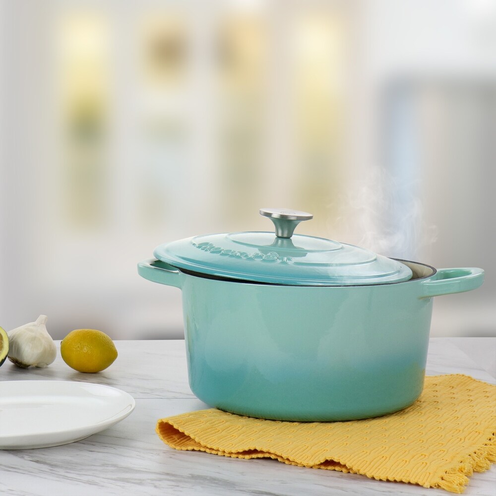 5 Quarts Enameled Cast Iron Dutch Oven in Light Teal