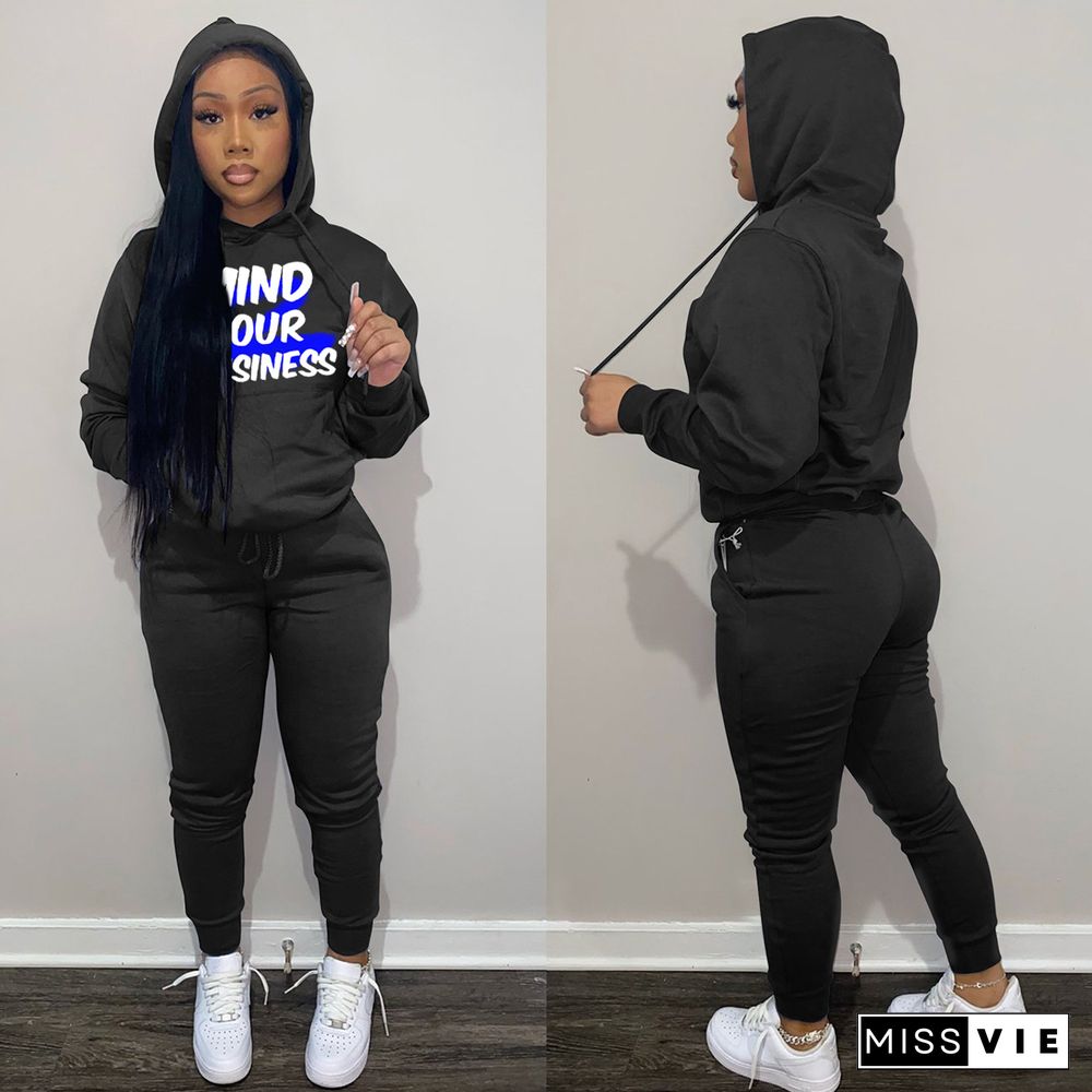 Letter Print Hooded Sweatshirts and Pants Sweatsuits