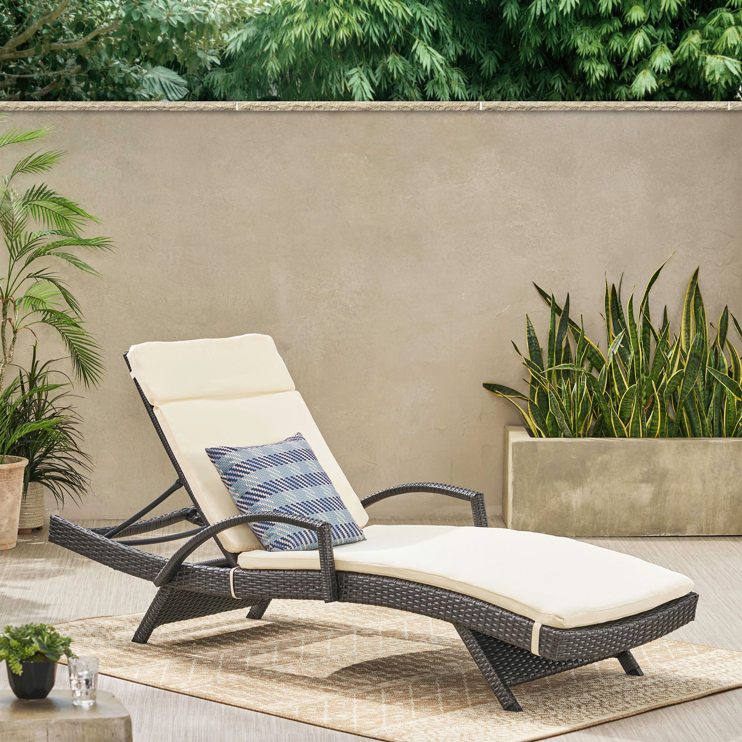 Solaris Outdoor Grey Wicker Armed Chaise Lounge w/ Water Resistant Cushion